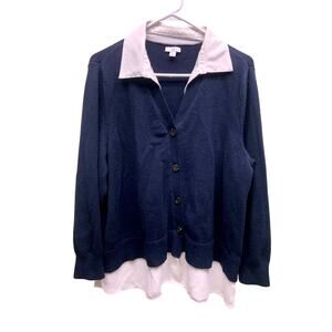 J Jill Faux Blouse Navy White Sweater Size 2X